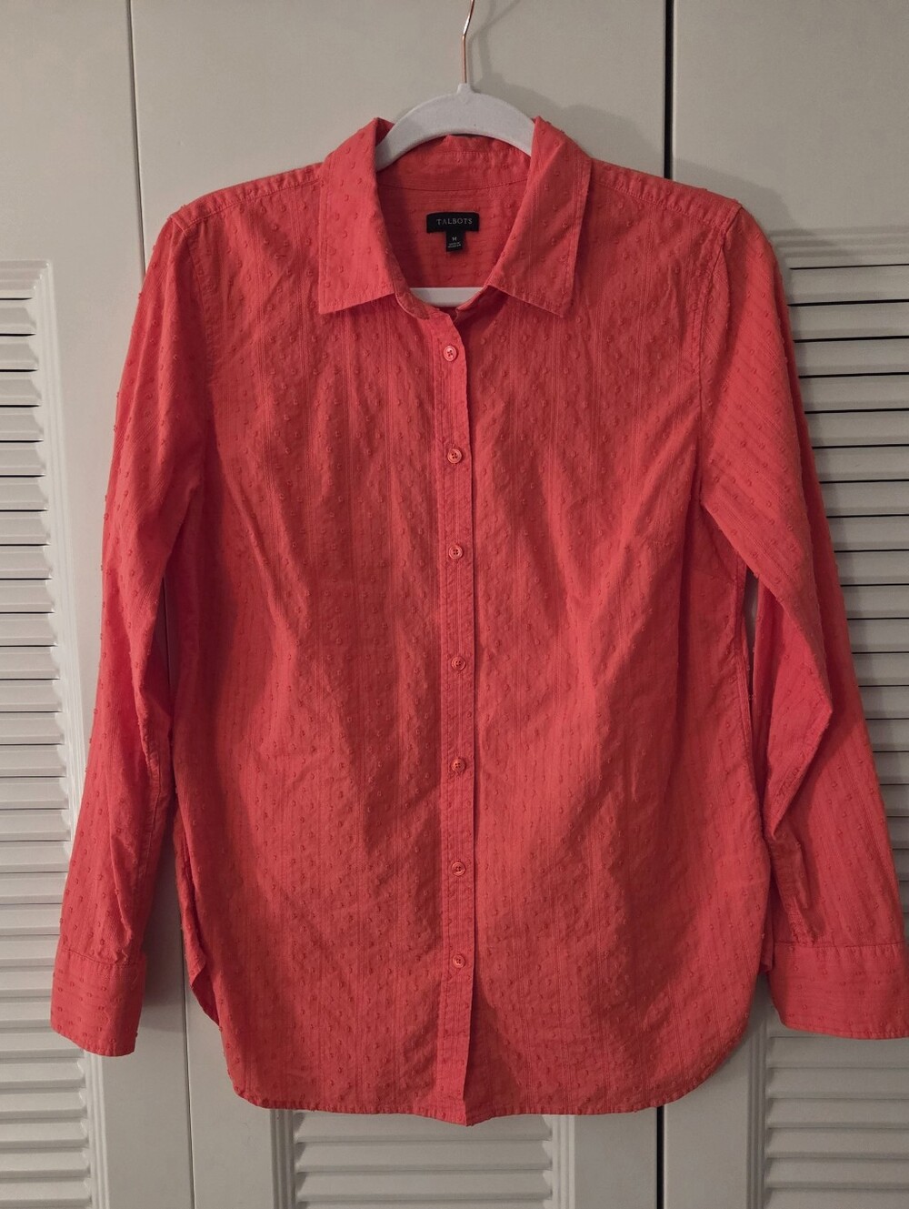 Talbots Women's Long-Sleeve Swiss Dot Shirt - Coral Pink Size M